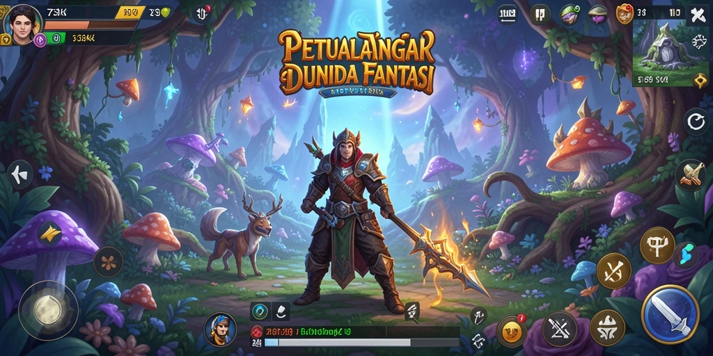 Gambaran utama gameplay 73K di dunia petualangan yang fantastis.