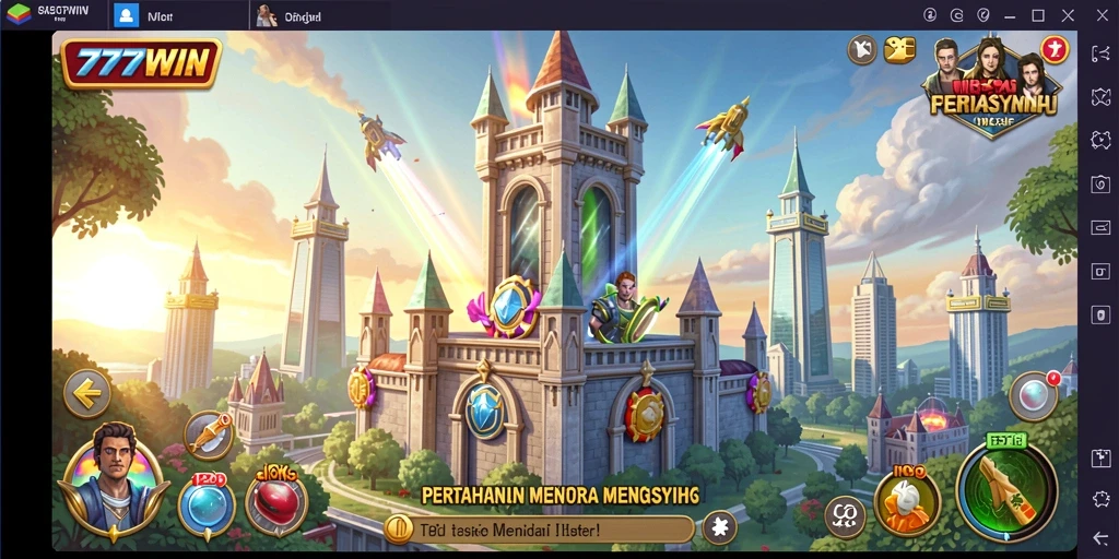 Tampilan seru dari gameplay Tower Defense di 777WIN.