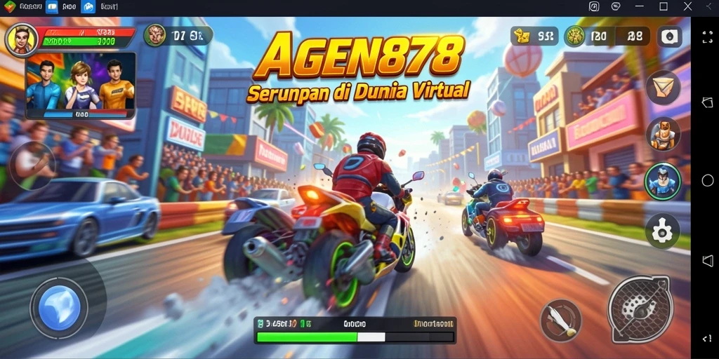 Tampilan gameplay AGEN878 dengan balapan seru dan kendaraan cepat.
