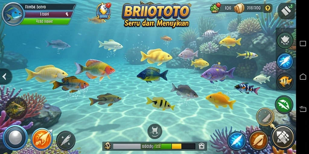 Screenshot gameplay BRIOTOTO menampilkan aksi menembak ikan yang seru.