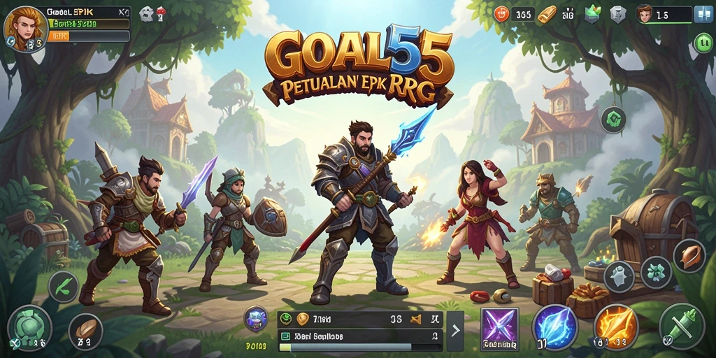 Screenshot gameplay <strong>GOAL55</strong> yang menampilkan pertempuran epik di dunia RPG.