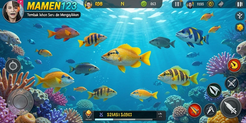 Tampilan gameplay MAMEN123 dengan aksi tembak ikan yang seru.