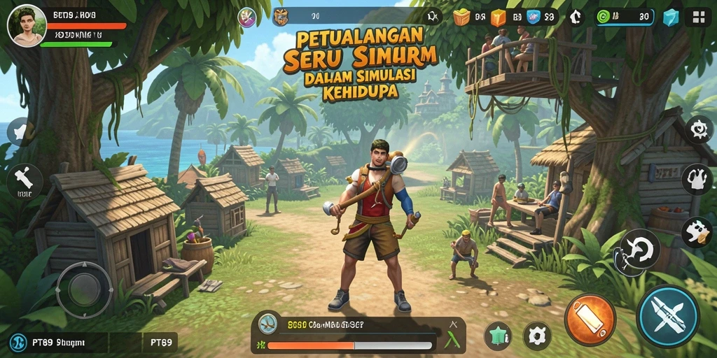 Screenshot utama PT89 menampilkan gameplay simulasi kehidupan yang mendetail.
