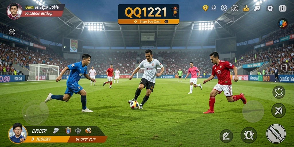 Tampilan gameplay menarik di QQ1221 menunjukkan aksi sepak bola yang seru.