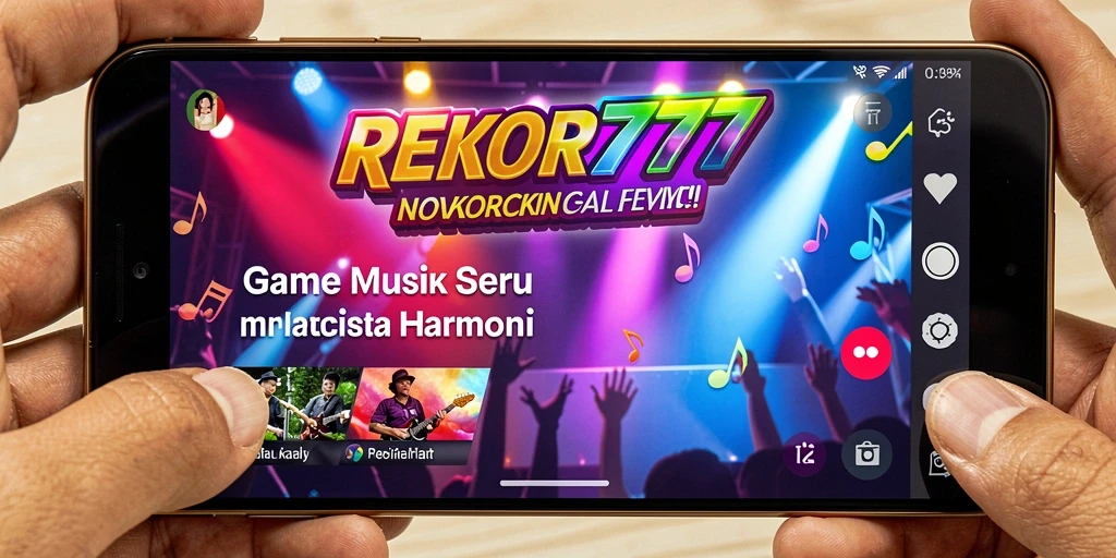 Tampilan gameplay aplikasi REKOR777 dengan berbagai lagu dan mode permainan.